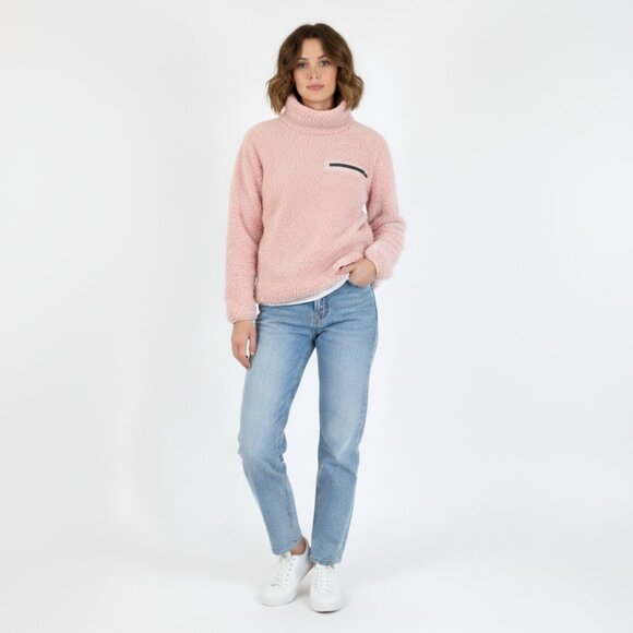 *Jockey Fleece Pink Mock Neck Sweater - Picture 1 of 7